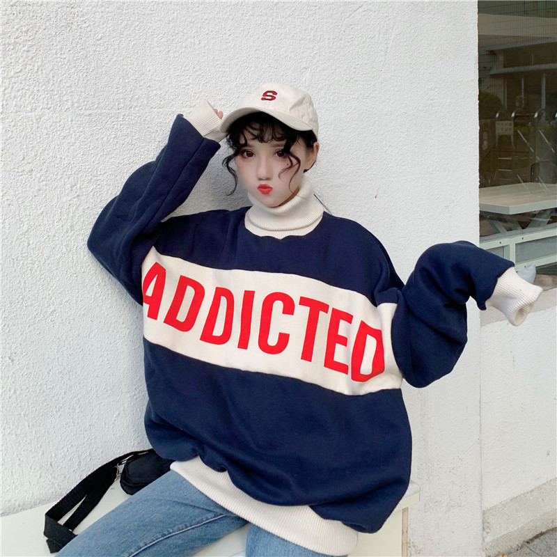 Áo Sweater Dáng Rộng Cổ Lọ Phối Màu Xinh Xắn Dành Cho Nữ