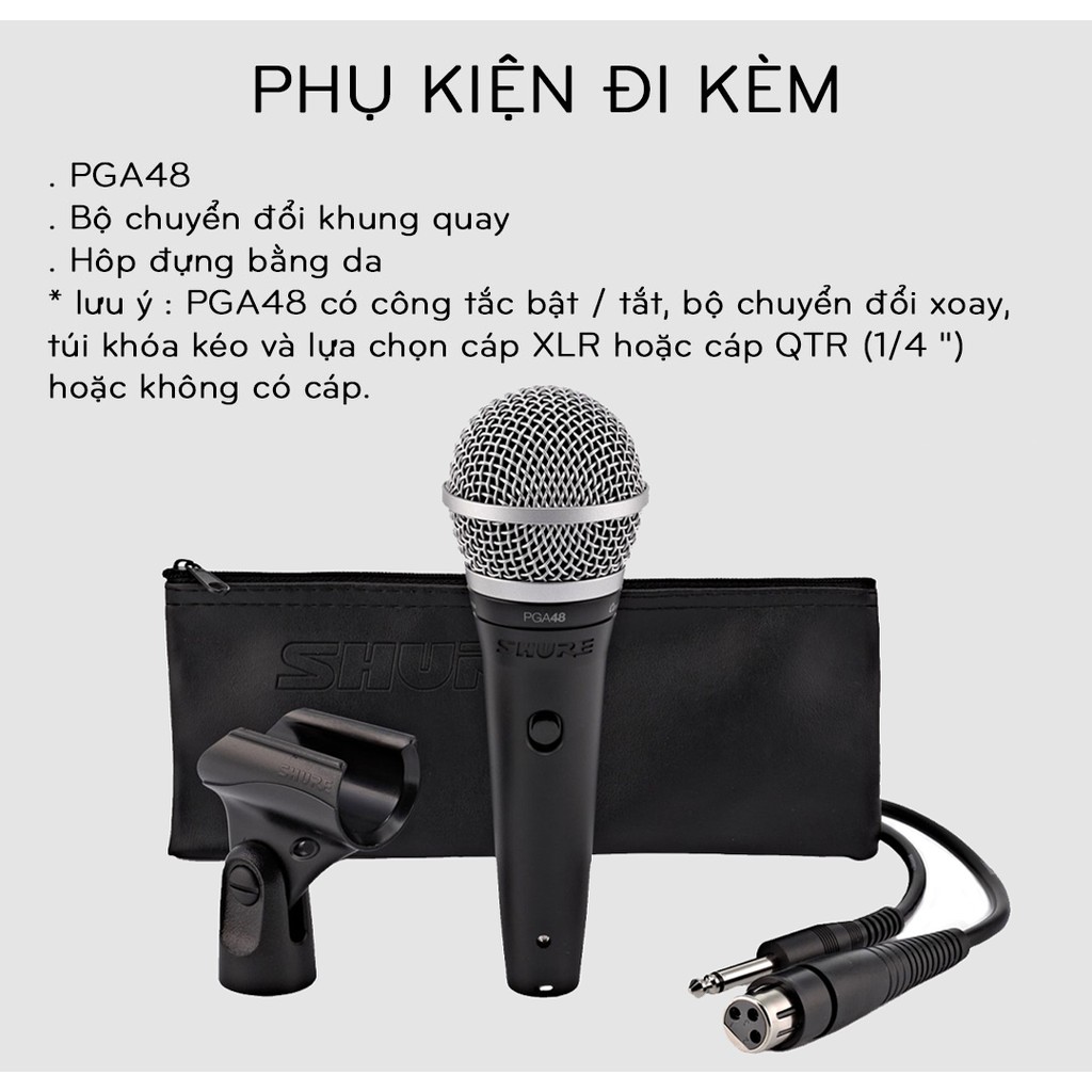 【Chính hãng】Micro có dây Shure PGA48-QTR Cardiod Dynamic + XLR ✅ bảo hành 12 tháng 1 đổi 1 (trừ phụ kiện)