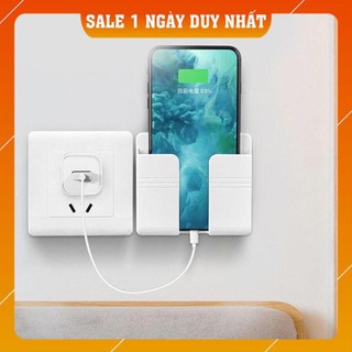 Kệ Dán Tường Để Remote, Đồ Dùng/ Giá Đỡ Sạc Điện Thoại - Có Móc Treo Giữ Dây Điện