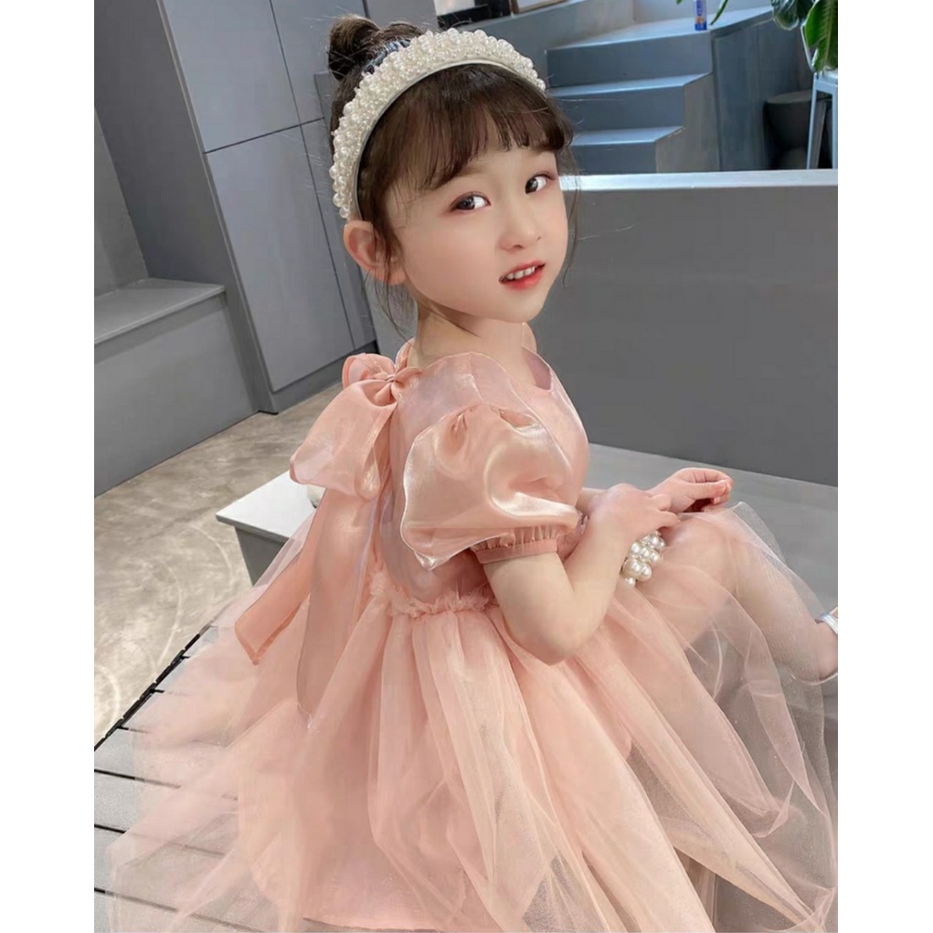 Váy tơ óng công chúa 2 lớp nơ lưng cao cấp từ 8-20kg