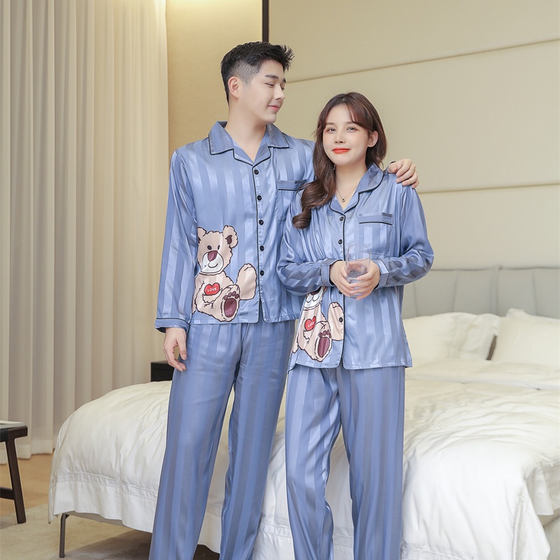 Bộ Đồ Ngủ Tay Dài Chất Liệu Lụa Satin Size M-5XL Thời Trang Hàn Quốc Cho Cặp Đôi