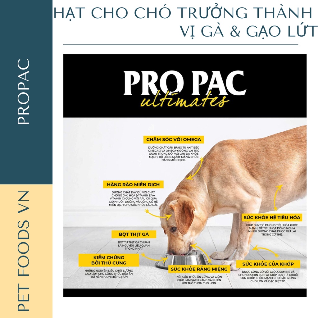 Hạt cho chó trưởng thành PROPAC Chicken &amp; Brown Rice 12kg vị Gà &amp; Gạo Lứt