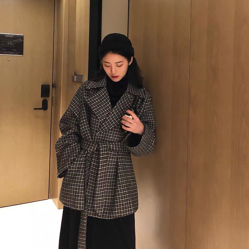  Áo Khoác Dạ Dáng Blazer Kèm Đai, Áo Khoác Blazer Dạ Kẻ Caro Phong Cách Hàn Quốc | BigBuy360 - bigbuy360.vn