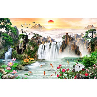 Tranh dán tường Phong Thủy 3D Sơn Thủy Hữu Tình LunaTM-0360