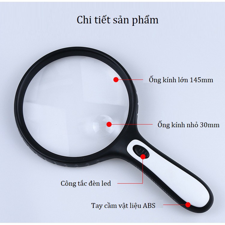 Kính lúp cầm tay 145mm 💗𝑭𝑹𝑬𝑬𝑺𝑯𝑰𝑷💗 Kính lúp có đèn - Kính lúp đọc sách, đọc báo