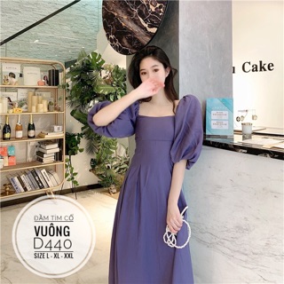 Bigsize Đầm tím cổ vuông D440