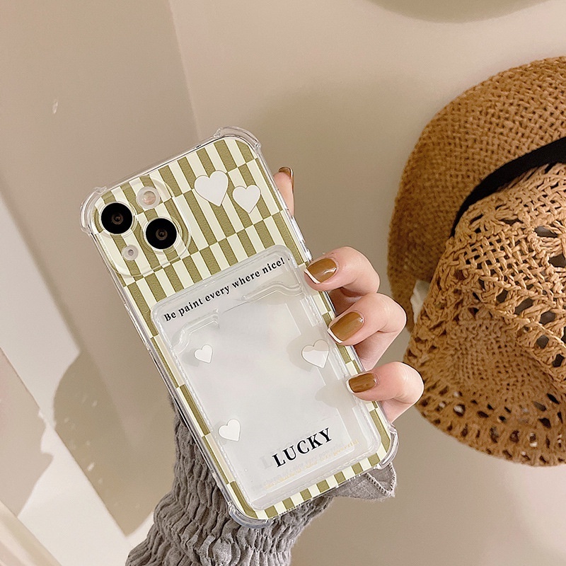 Ốp Điện Thoại Họa Tiết Kẻ Sọc Có Ngăn Đựng Thẻ Cho Iphone 14promax / 13mini 11 / 12pro 678Plus / xsmax / xr