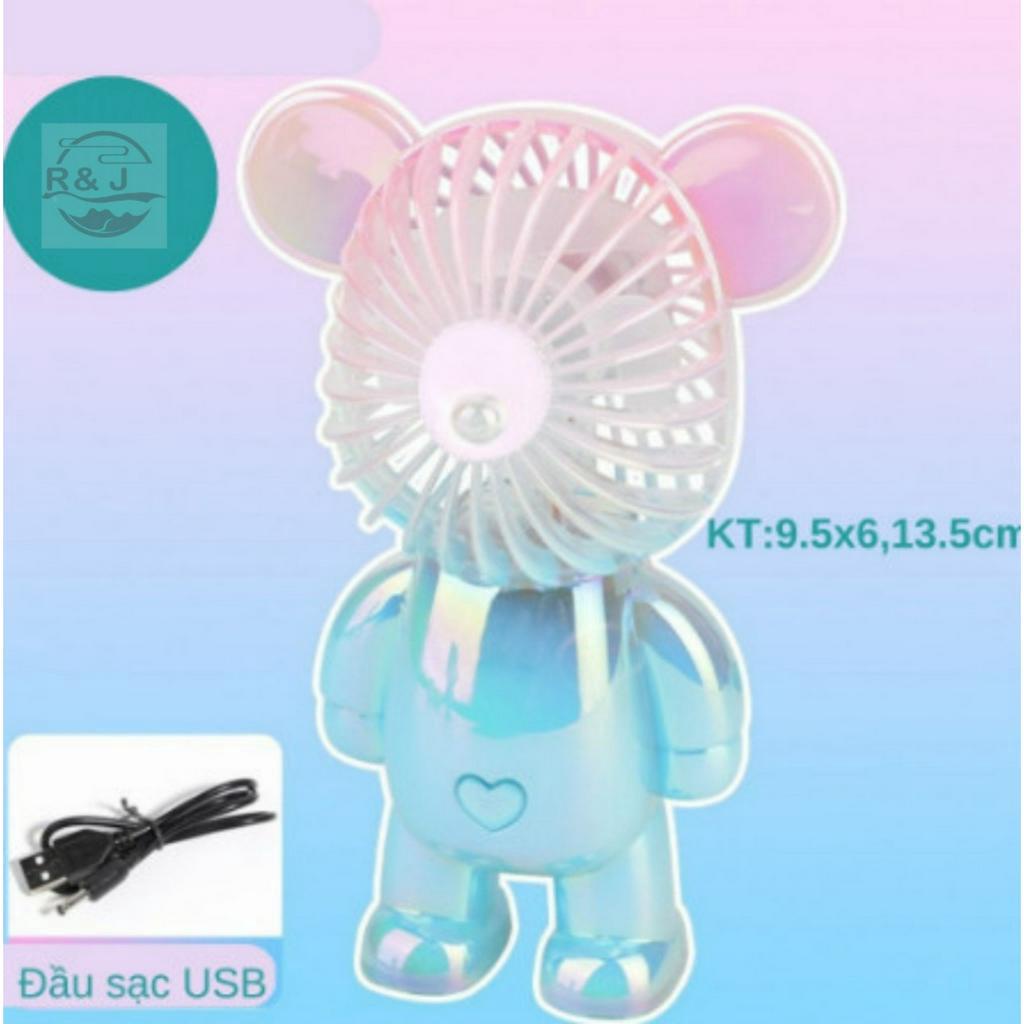 Quạt Gấu mini tích điện cầm tay hình gấu Bearbrick màu pastel siêu đẹp cổng sạc USB