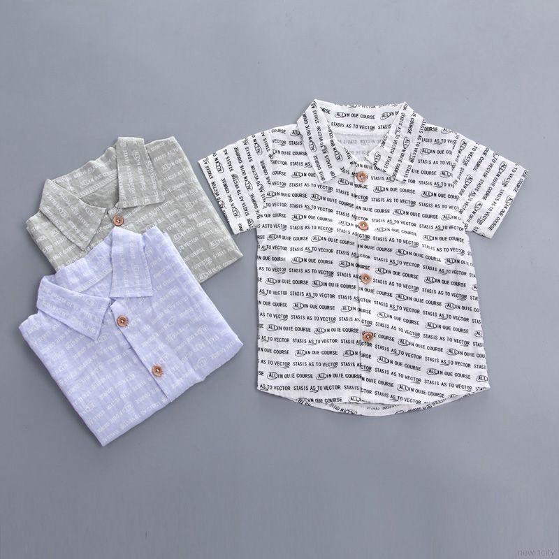 Set áo thun tay ngắn in chữ &amp; quần short denim cho bé trai