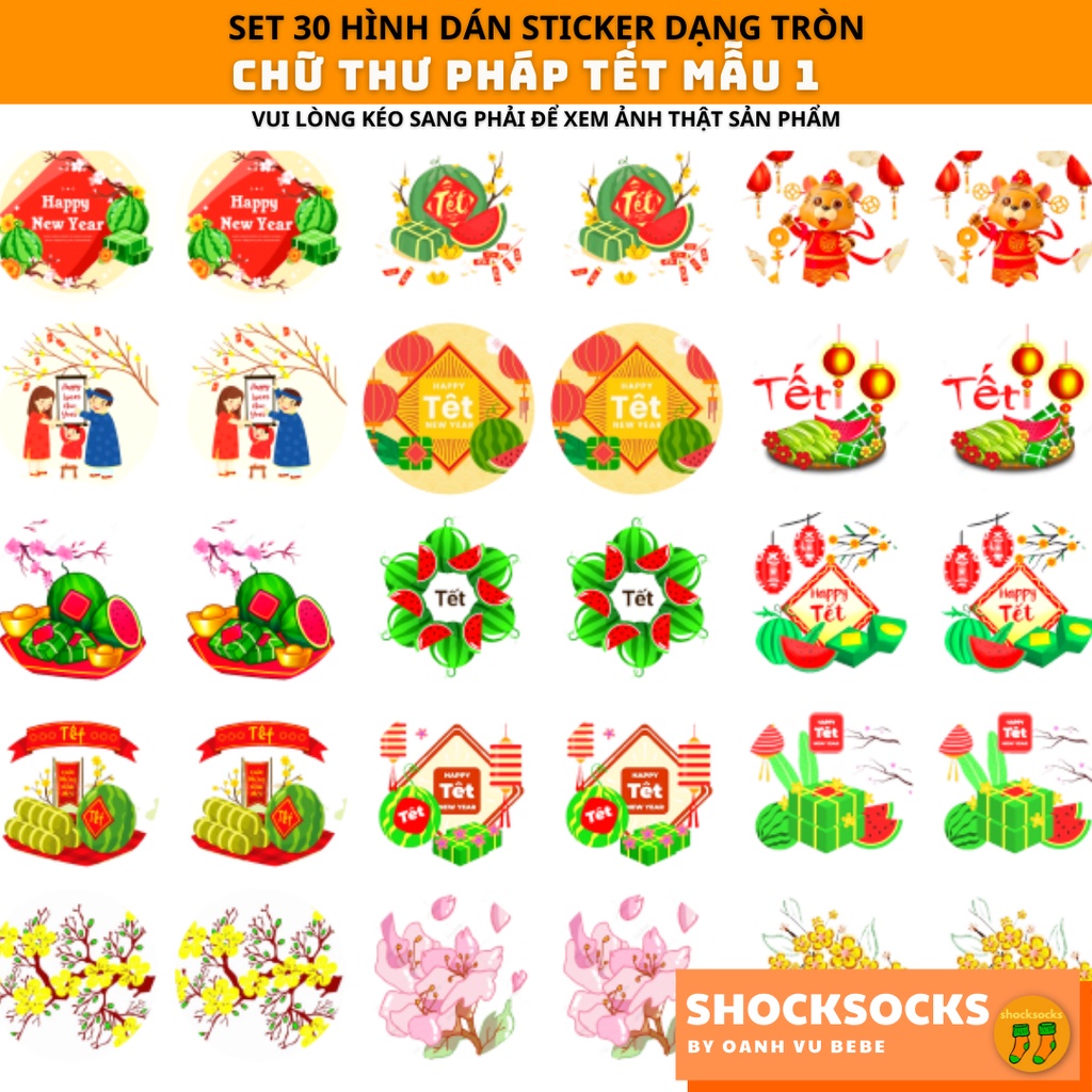 🔥30 miếng dán stickers hình CHỮ THƯ PHÁP TẾT 🔥