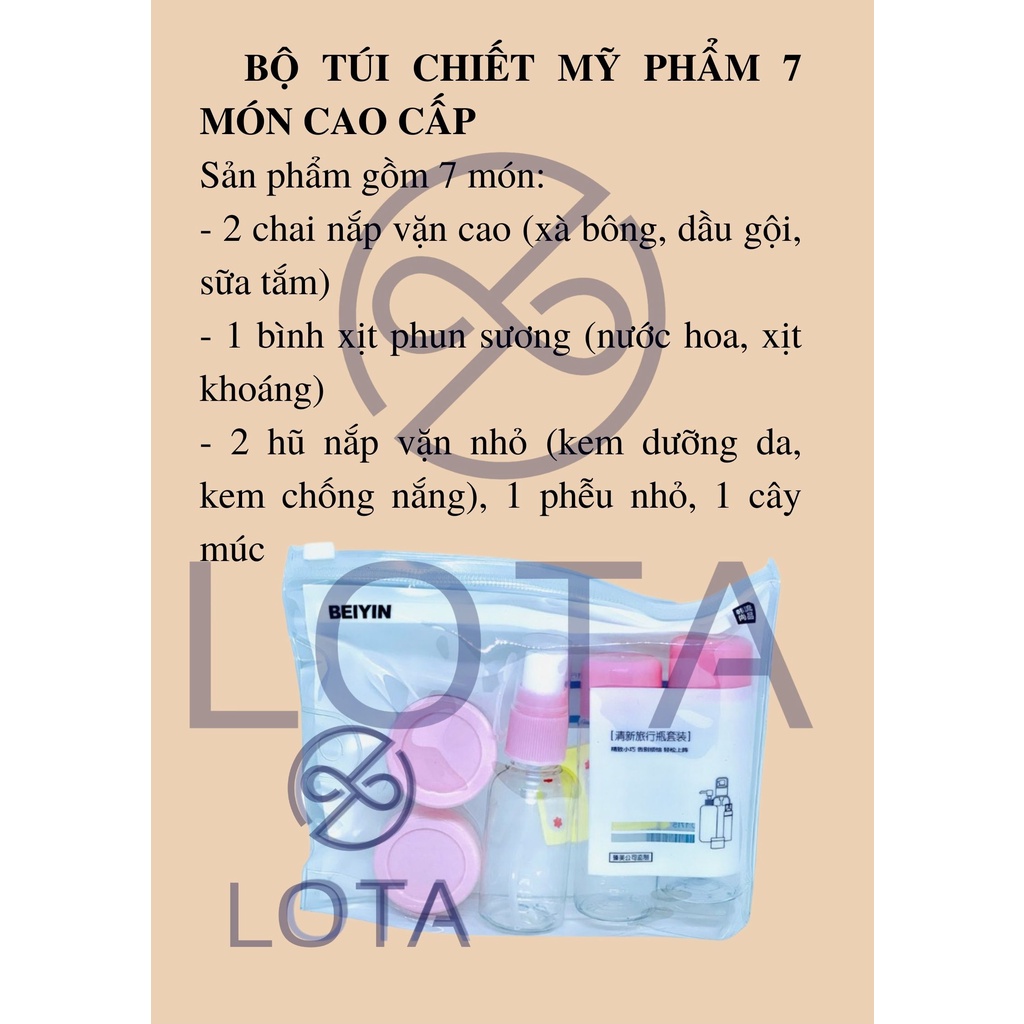 Bộ túi chiết mỹ phẩm nhiều chai lọ, chiếc nước hoa, xà bông, dầu gội, sữa tắm, bình chứa đựng mỹ phẩm du lịch phun sương