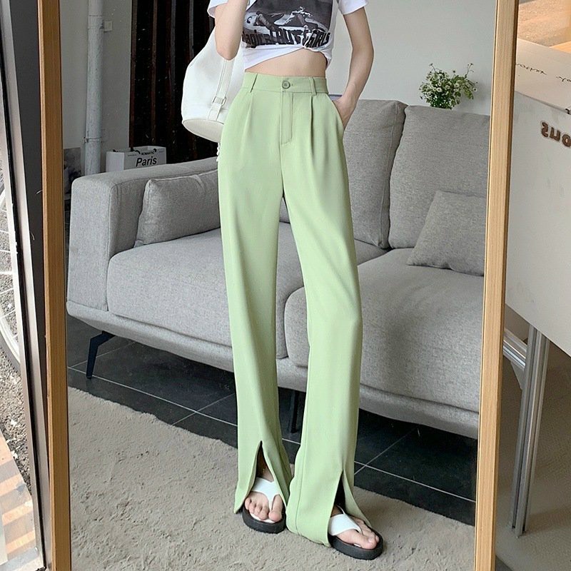 Quần tây nữ ống rộng lưng cao phong cách Hàn Quốc chất kaki mềm
