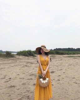 Đầm maxi peplum trắng vàng