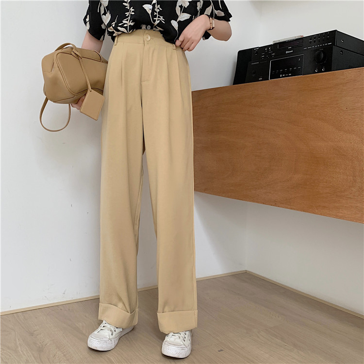 Quần Ống Rộng Lưng Cao Màu Trơn Kiểu Hàn Quốc 41659 | BigBuy360 - bigbuy360.vn