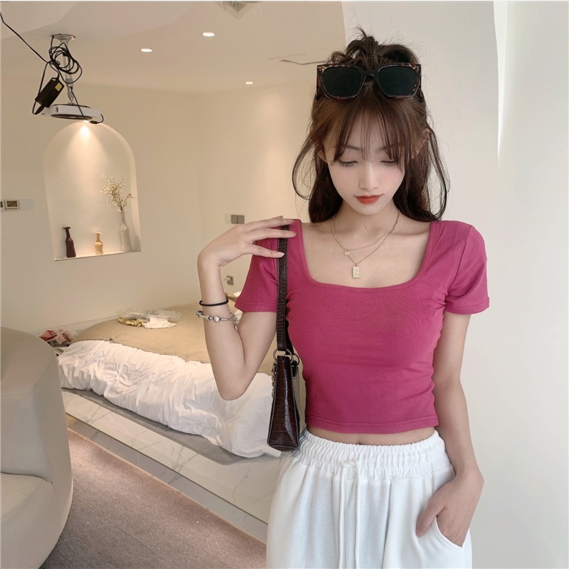 COZOK Áo Thun Tay Ngắn Cổ Vuông Form Ôm Hợp Thời Trang