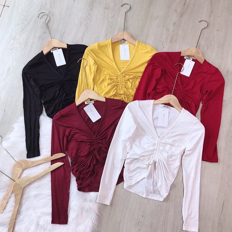 ÁO CROPTOP TAY DÀI RÚT DÂY TRƯỚC NGỰC