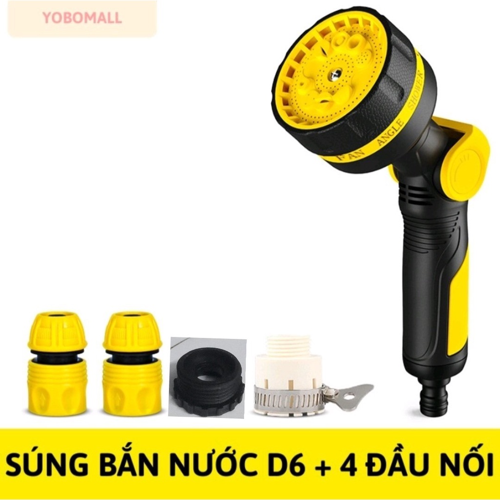 Bộ Vòi Tưới Cây, Rửa Xe Phun Nước 10 Chức Năng đầy đủ phụ kiện dây co dãn 10M-15M-20M - Yobomal