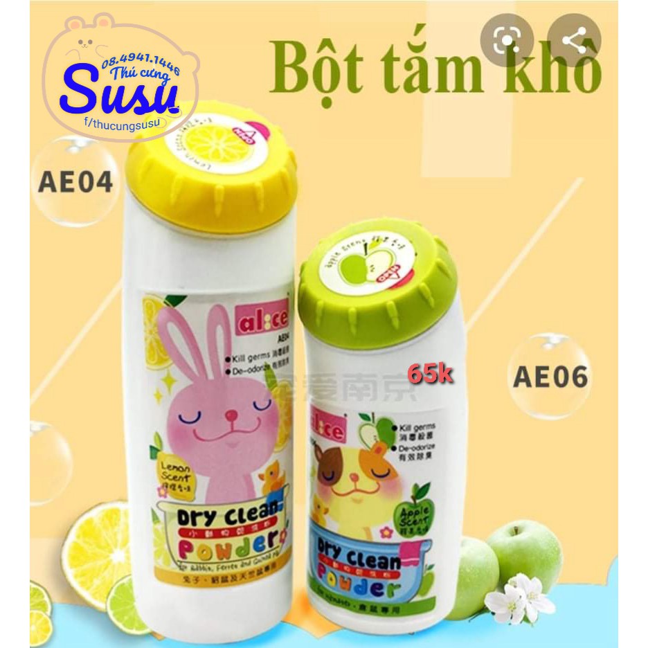 Bột Tắm Khô Hương Chanh dùng cho Thỏ, Bọ, Sóc, Nhím, Chồn, Chichila, Hamster - AE04 - Hàng Alice