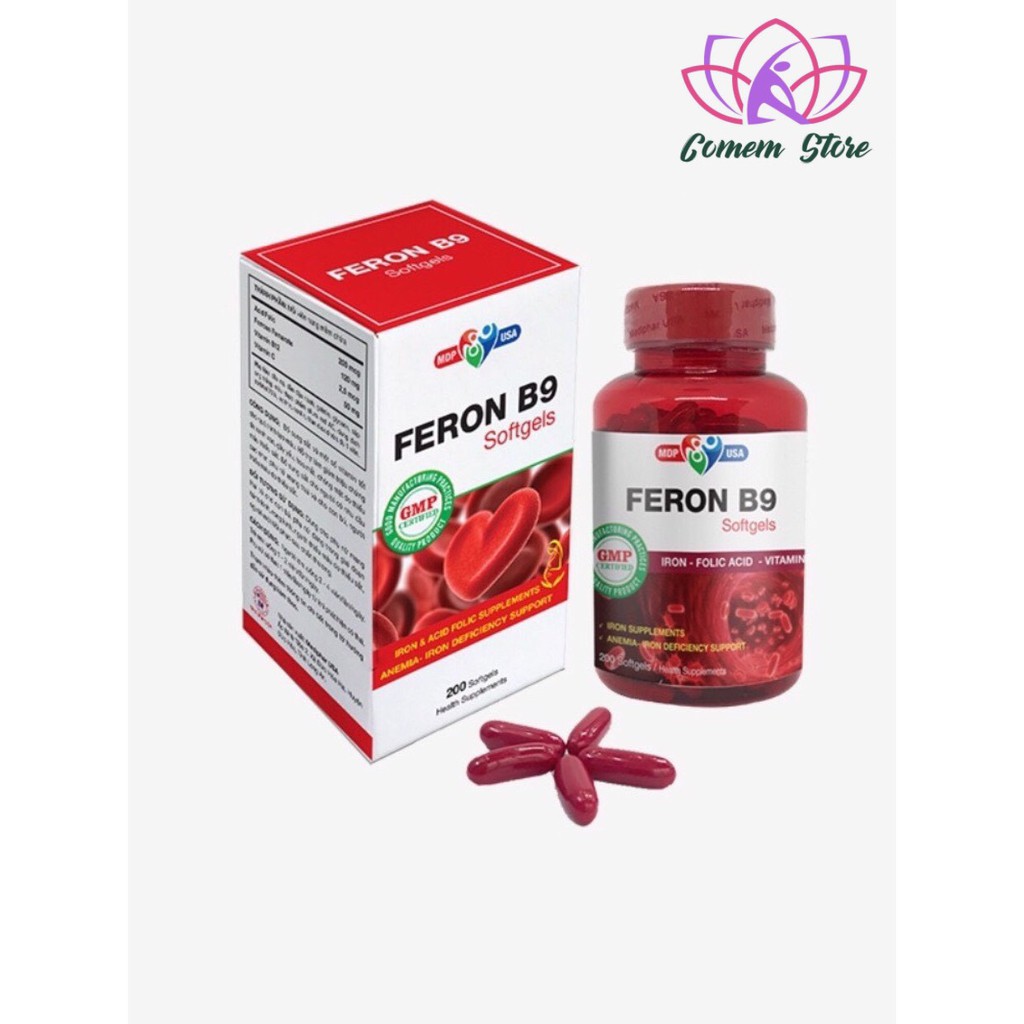Thực phẩm chức năng bổ sung sắt Feron B9 Mediphar Usa Lọ 120 viên nang mềm (Bổ sung sắt và các vitamin tạo máu)