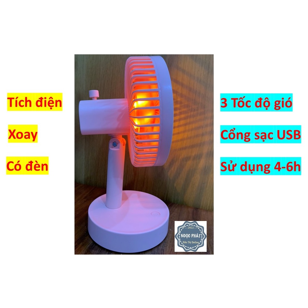 QUẠT SẠC ĐỂ BÀN TÍCH ĐIỆN - XOAY - GẬP - CÓ ĐÈN-THỜI GIAN SỬ DỤNG LÂU