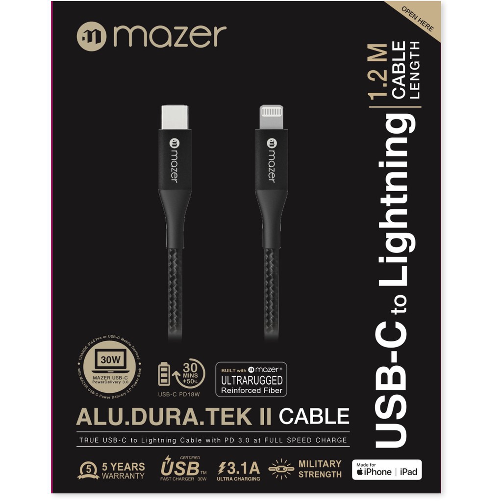 Bộ Củ Sạc PD 20w 2 Cổng Mazer Infinite.BOOST SuperMINI + Cáp USB-C to Lightning Mazer ALU.DURA.TEK II 1.2m [BH 12 tháng]