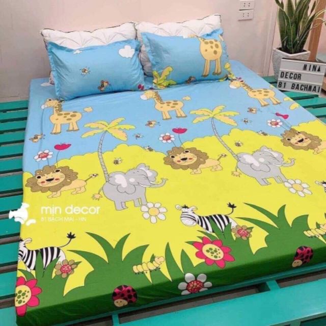 Bộ ga gối cotton poly, được chọn mẫu, gồm 1 ga chun và 2 áo gối đầu