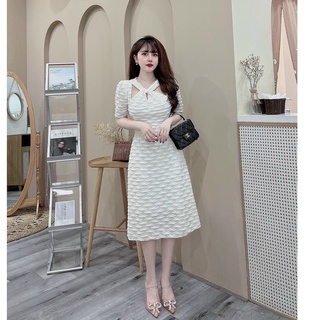 Váy thiết kế,đầm maix dự tiệc vây xốp sóng cổ chéo hàng 2 lớp, dầy dặn
