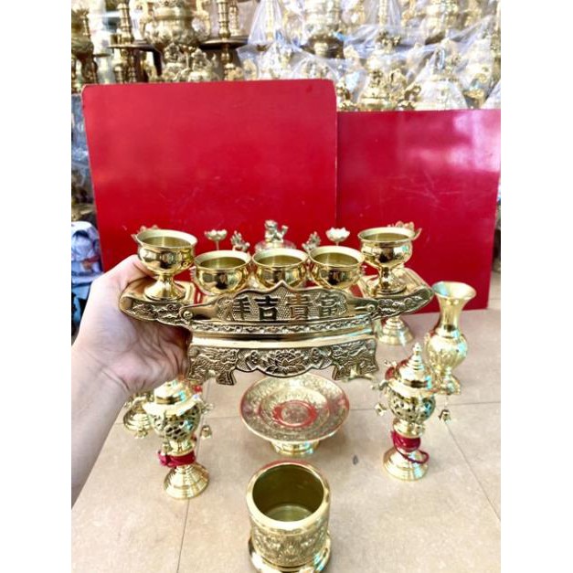 Đồ Đồng Thờ Cúng Phong Thủy BỘ ĐỈNH ĐỒNG 42 phân ngữ sự 13 món chất liệu bằng đồng 💯 bộ thờ cúng linh thiêng