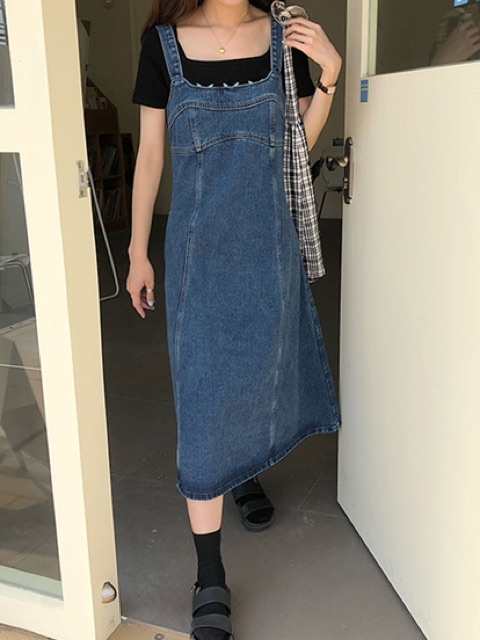 ORDER] VÁY JEAN BÒ LIỀN DÁNG DÀI KIỂU BABYDOLL taobao