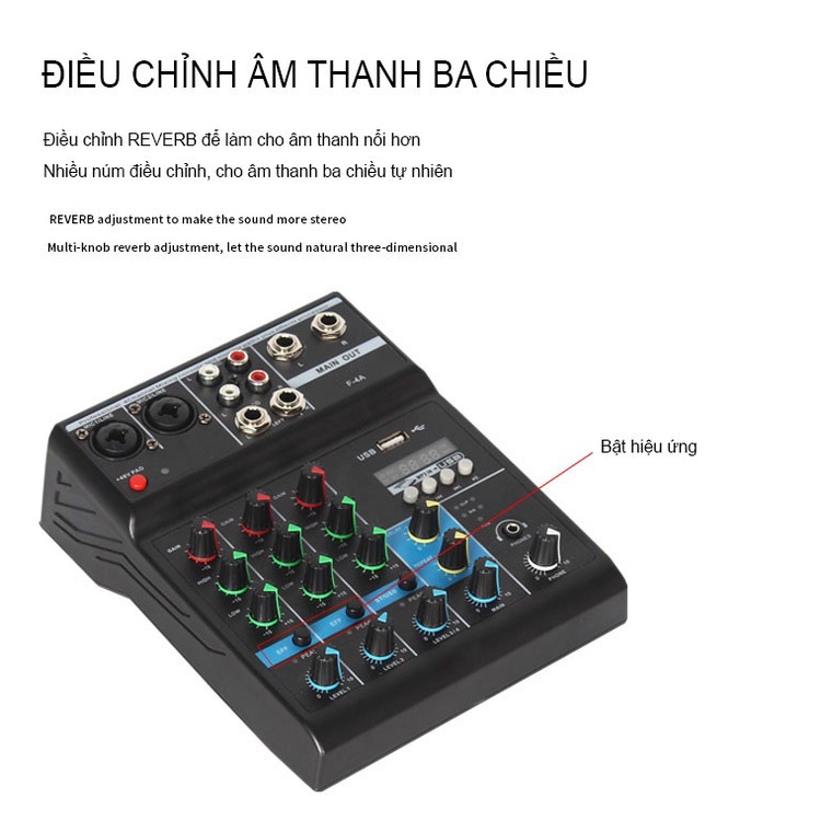 Bộ Mixer Âm Thanh Hát Live, Thu Âm, Điều Khiển Trộn Âm Thanh Bluetooth F4A Cao Cấp