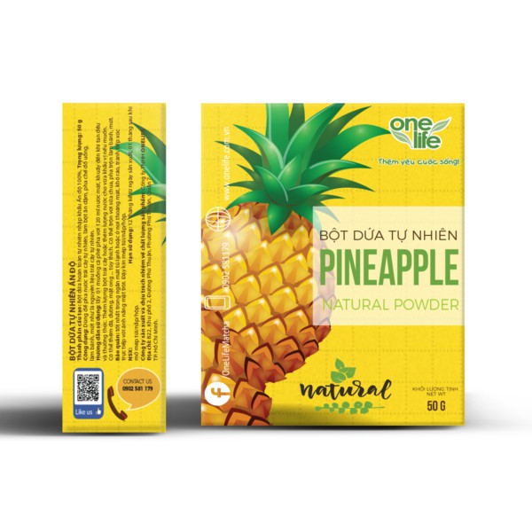 Hộp 50gr Bột Dứa Tự Nhiên ONELIFE (Nhập khẩu Ấn Độ) nguyên chất giảm cân, không đường, giúp xăm môi lên màu chuẩn