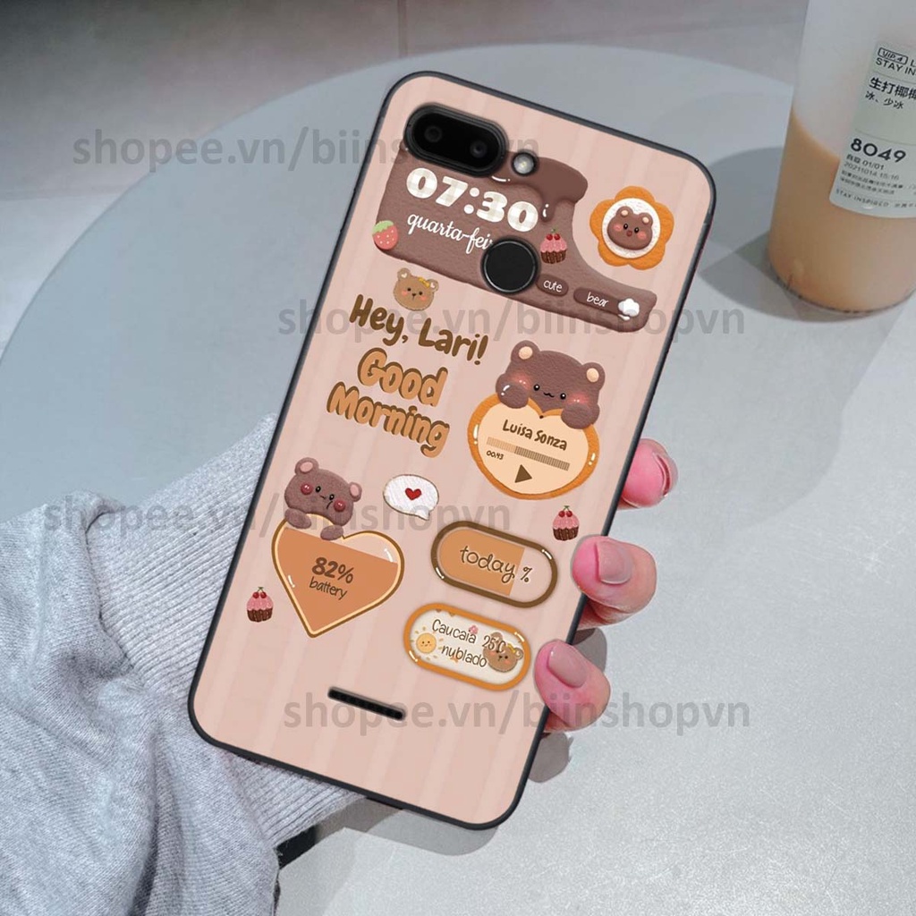 Ốp Xiaomi Redmi 6 in 3D icon gấu nổi siêu xinh, siêu đáng yêu, cá tính phong cách