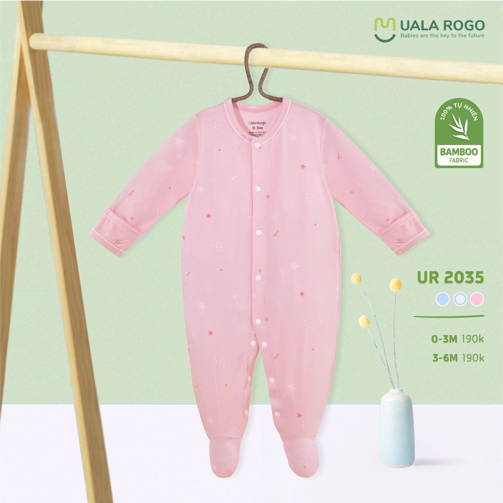 Body Uala Rogo Bamboo liền chân dài tay in sao cao cấp mềm mịn thoáng mát thấm hút tốt cho bé trai bé gái 2035 2034