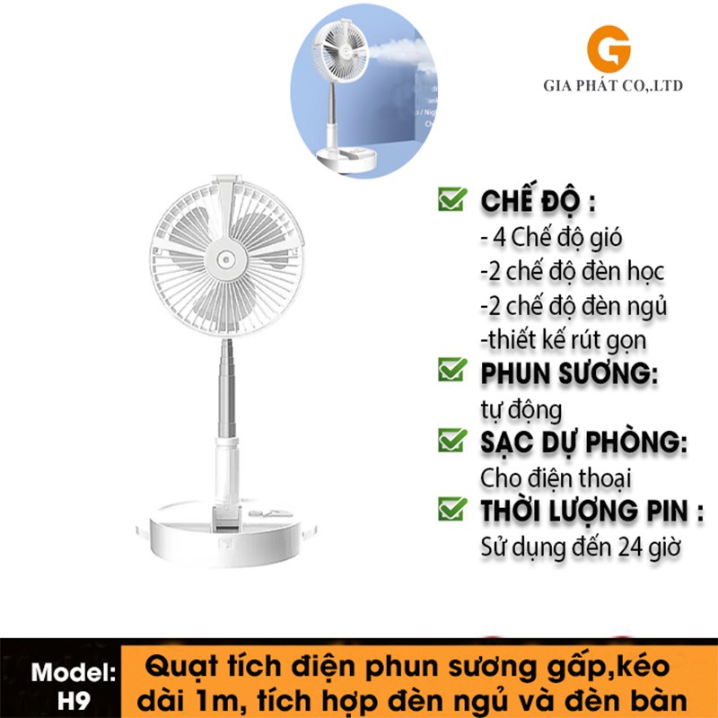 [HÀNG CÔNG TY] Quạt tích điện phun sương gấp gọn hoặc kéo dài, tích hợp đèn ngủ và đèn bàn, pin sạc siêu bền 7200mAh | WebRaoVat - webraovat.net.vn