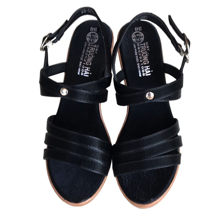 [HÌNH ẢNH THẬT] Dép nữ sandal Trường Hải màu đen đế xuồng 9.5cm thời trang cao cấp SDN1022