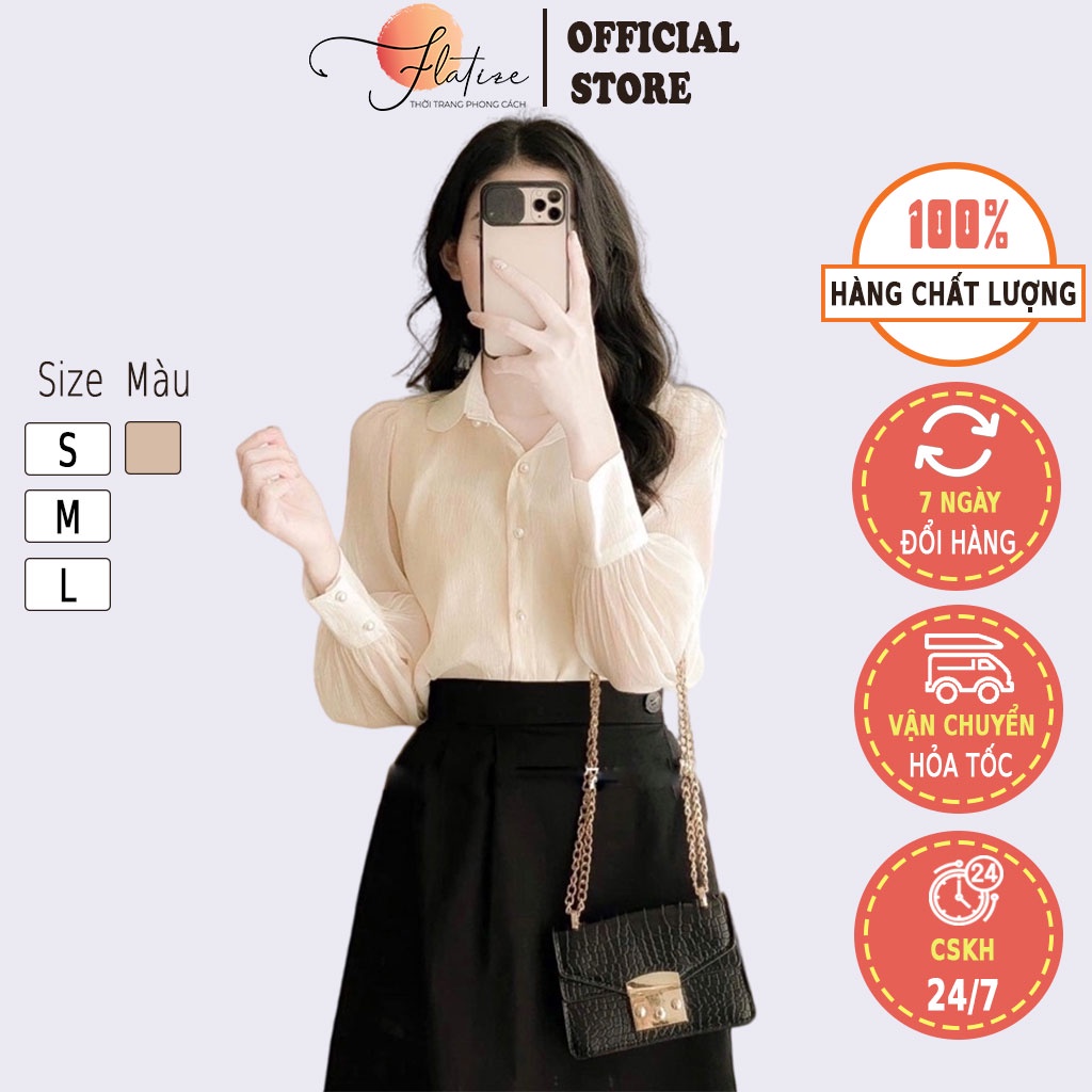 Áo sơ mi công sở nữ kiểu cổ sen phong cách hàn quốc, chất tơ mềm mịn không nhăn, không nhàu - FLATIZE