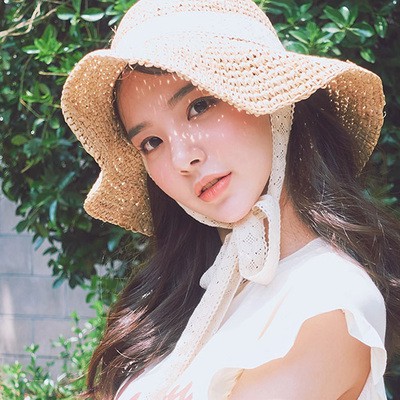 Mũ Cói Rộng Vành Thắt Dây Xinh Xắn Thời Trang Hè Phong Cách Hàn Quốc Cho Nữ