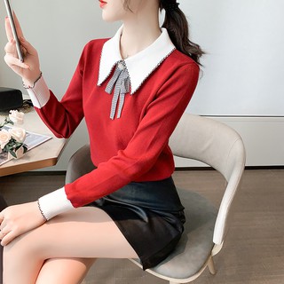 Off white áo nữ tay dài cổ peter pan thời trang cá tính