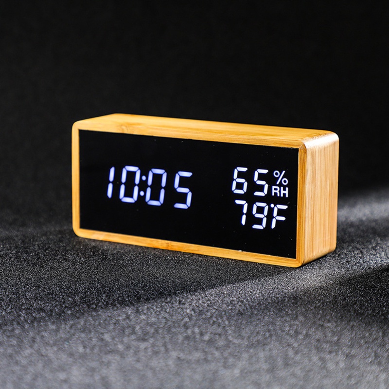 Đồng Hồ Báo Thức Điện Tử Để Bàn Bằng Gỗ Có Màn Hình Led Hiển Thị Nhiệt Độ Và Độ Ẩm Đa Năng