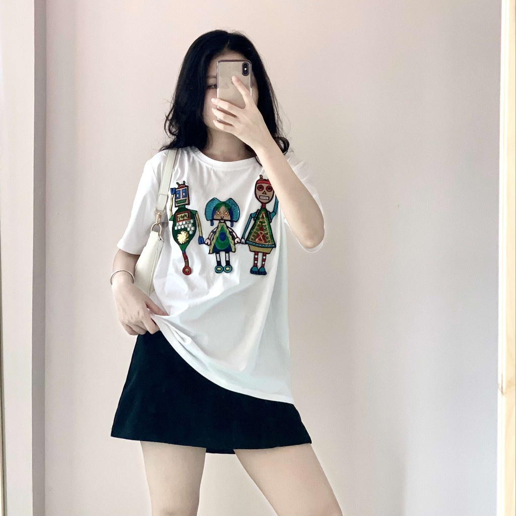 [Ảnh + Video thật] Áo thun nữ GUCCI chất Cotton thêu - Áo phông cổ tròn, hàng nhập Quảng Châu cao cấp - Freesize