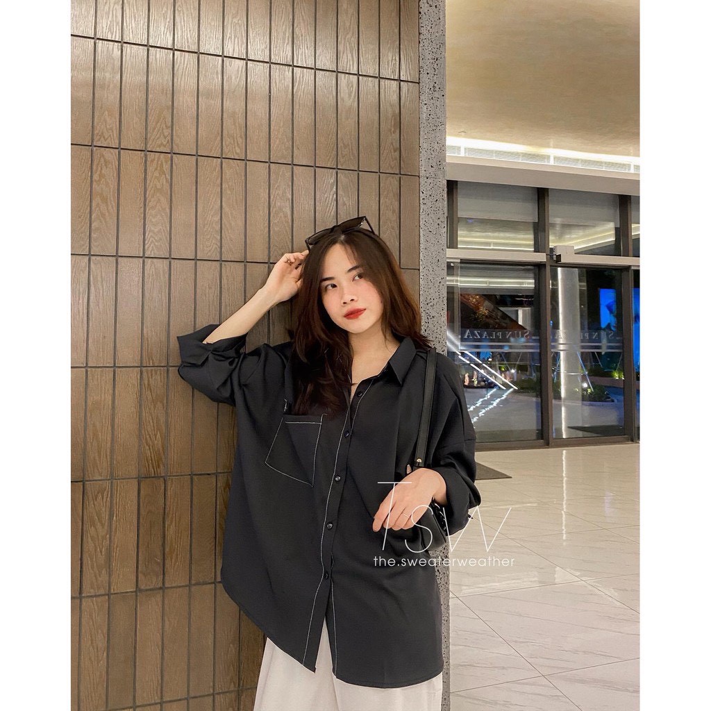 Áo Sơ Mi Lụa Chỉ Nổi Chạy Viền 🦋 Áo SơMi Nữ Dài Tay 2 Màu Ulzzang