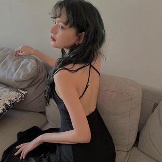 ĐẦM MAXI VOAN ĐEN 2 DÂY ĐAN CHÉO LƯNG