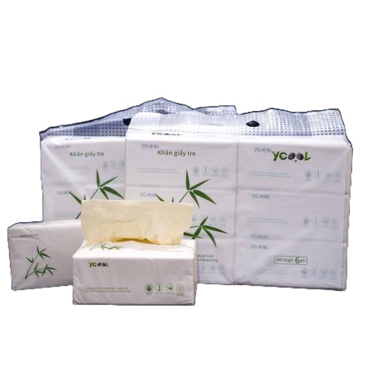 Com bo 6 gói TO khăn giấy tre YCOOL 390 tờ/4 lớp KHÔNG chất tẩy trắng/KHÔNG kích ứng/KHÔNG huỳnh quang