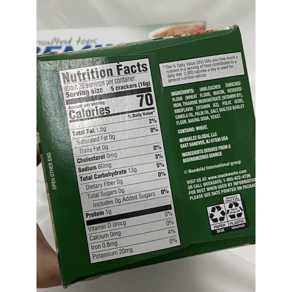 Bánh quy ăn kiêng Unsalted Tops Premium Saltine Crackers