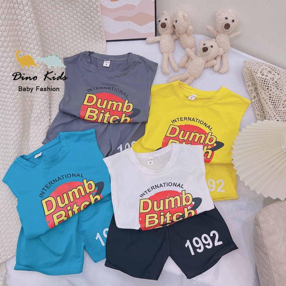 Bộ ba lỗ bé trai, bộ quần áo mùa hè chất cotton họa tiết Dumbo mềm mát cho bé