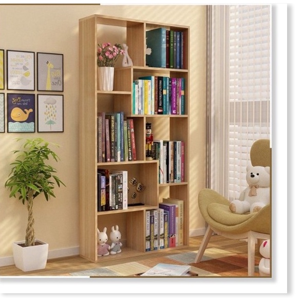 KỆ SÁCH GỖ XƯƠNG CÁ, 7 NGĂN CHỮ T, TREO TƯỜNG, XƯƠNG RỒNG, CHỮ U 8 NGĂN, 3 TẦNG 50cm