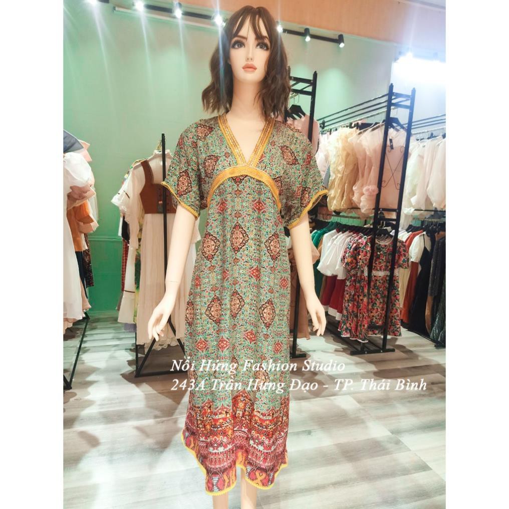 váy đầm bigsize dáng suông maxi dài họa tiết thổ cẩm đi biển du lịch boho bohemian vintage trẻ trung niên đẹp new