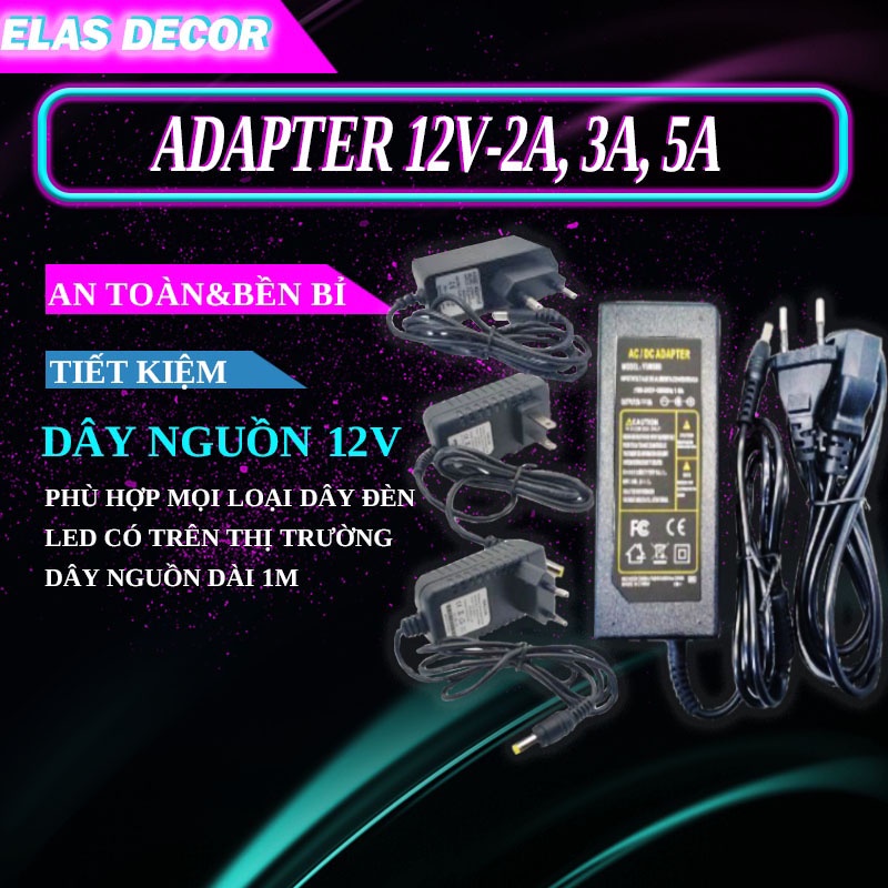 Bộ Adapter 12V-5A Chính Hãng, Bộ Adapter Chuyển Đổi Nguồn 12V-5A (DC) (Đen),Nguồn 12V 5A Adapter Led Dán, Nguồn Led Dây