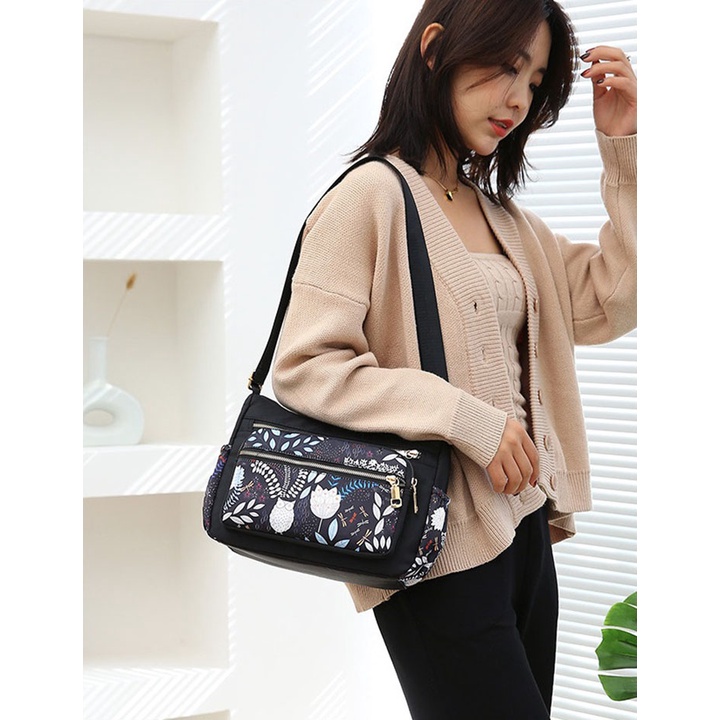 TÚI HỌA TIẾT VẢI DÙ OXFORD NHIỀU NGĂN, CHỐNG THẤM NƯỚC, CHỐNG XƯỚC CAO CẤP SIZE 28CM TUI-105