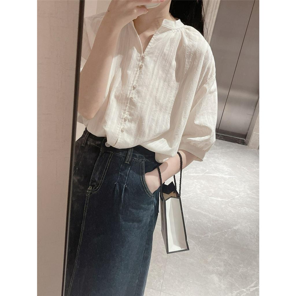 Áo Sơ Mi Vải Lanh Cotton Tay Nửa Thời Trang Mùa Hè Pháp Sang Trọng 62882